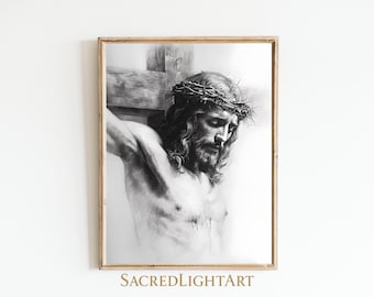 Retrato de Jesús crucificado / Arte de la Pasión de Cristo / Decoración católica para pared