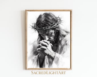 Jesus Christ in Prayer | Modern Christian Wall Art | Catholic Home Decor