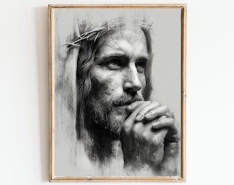 Jesus im stillen Gebet | Glaube inspirierte Wandkunst | Christliches Dekor