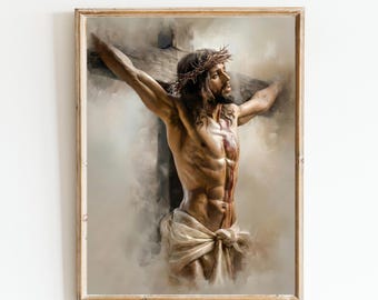Crucifixión de Jesucristo / Arte mural católico / Lámina decorativa cristiana
