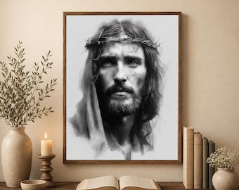ヴィンテージ風額入りイエス・キリスト肖像画 キリスト教の宗教的