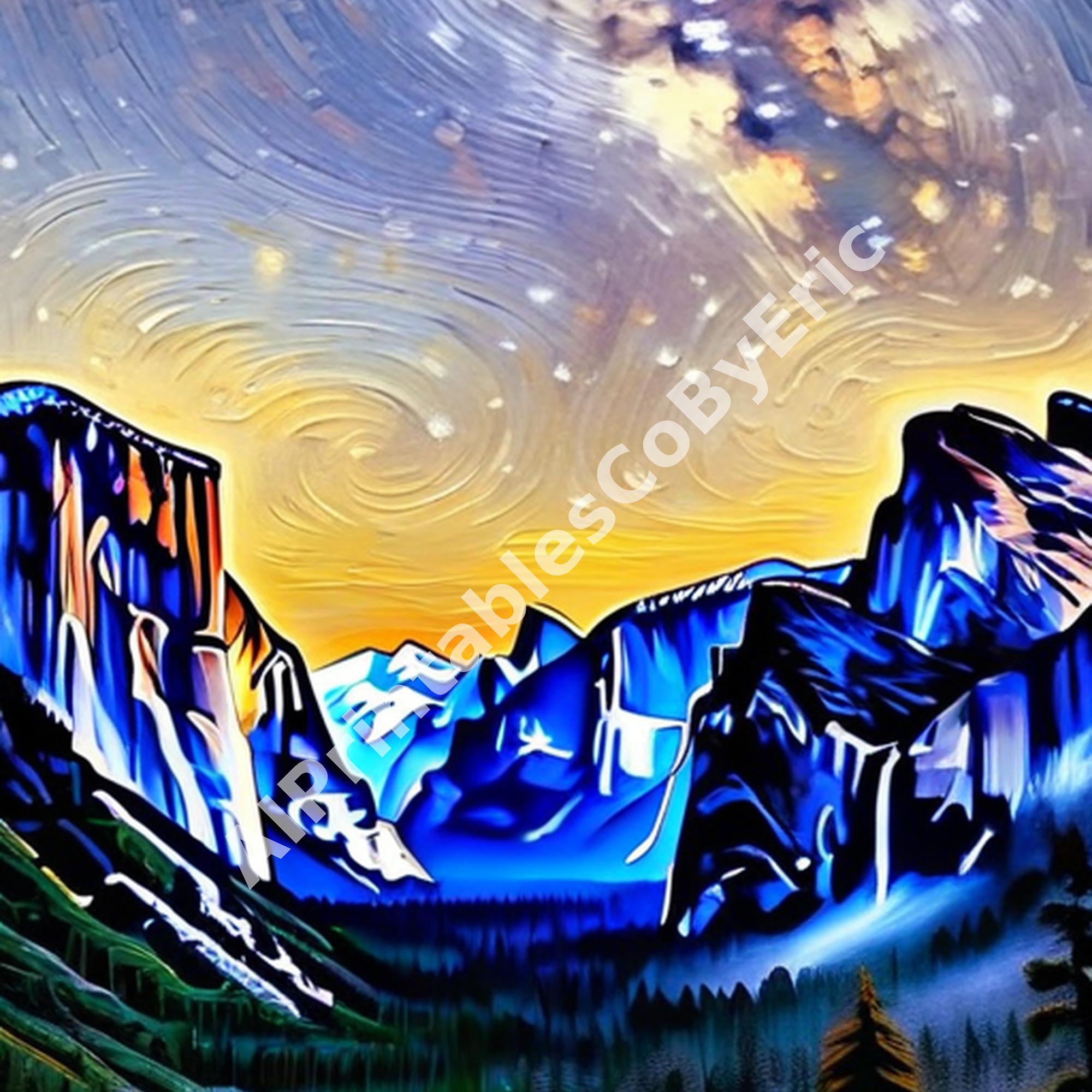 Yosemite National Park Vangogh Muted 3D Var4 Digital Art Print - Etsy