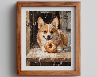 空飛ぶコーギー犬のアートプリント：風変わりな壁飾り - Etsy 日本