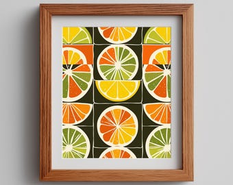 Retro Citrus Art Print – 1970s Fruit Pattern Wall Decor (Digital Download)
