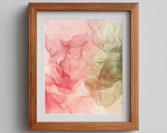 Blush Coral Abstract Watercolor Art Print – Calming Minimalist Decor (Digital Download)