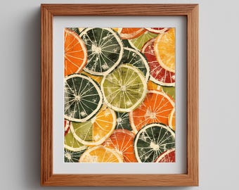 Retro Citrus Slice Wall Art - Vintage Mid-Century Modern Kitchen Art, Printable 70s Fruit Decor, Graphic Pattern Art, Digital Download 528