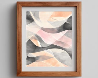 Modern Minimalist Watercolor Wall Art - Neutral Blush Peach Abstract, Luxury Soft Feminine Print, Calming Paper Texture, Printable 517
