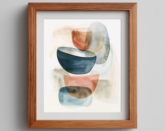 Abstract Watercolor Print - Earthy Neutral Petals, Boho Scandinavian Decor (Digital Download)