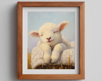 Sleeping Lamb Nursery Print – Rustic Farmhouse Wall Art (Digital Download)