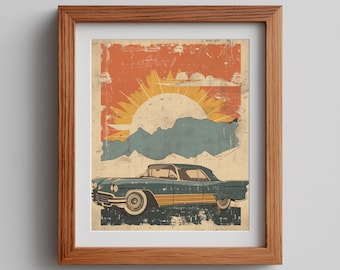 Retro Convertible Illustration, Summer Road Trip Art (Digital Download)