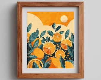 Summer Wall Art 70s Style Decor Printable Art Retro Citrus Illustration Vintage Fruit Print Modern Rustic Digital Download