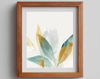 Watercolor Leaf Print - Abstract Botanical Art, Cottagecore Decor (Digital Download)