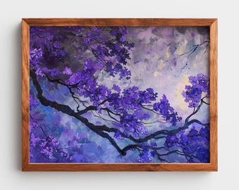 Purple Floral Art Tree Painting Purple Blossoms Serene Botanical Wall Art Romantic FineArt Print Digital Download