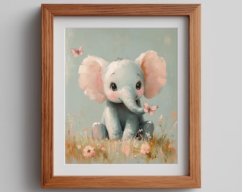 Baby Elephant Nursery Art Neutral Childrens Room Decor Wall Artwork Pastel Digital Download