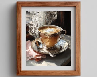 Cappuccino Art Kaffee Stillleben Cafe Szene Print Latte Cup Printable