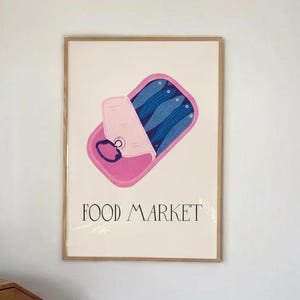 Food Market Print: Hand-Drawn Kitchen Wall Art, Retro Food Illustration Poster (Digital Download, Vertical)