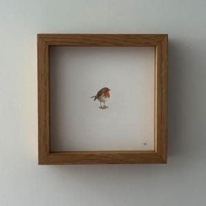 Roodborstje. Kunstafdruk van origineel aquarel miniatuurschilderij. Kleine kunst (10 x 10 cm)