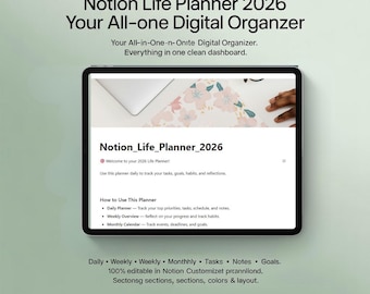 2026 Notion Life Planer Vorlage, All-in-One Digitaler Planer, Produktivitätsziel Habit Tracker, wöchentlicher monatlicher Organizer