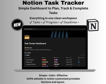 Task Tracker Notion Template Daily Task Manager Priority Deadline Planner Productivity Organizer Digital Download