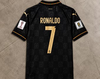 Cristiano Ronaldo #7 Portugal Black Football Jersey, CR7 Sportswear Tee, Ronaldo Fan Gift