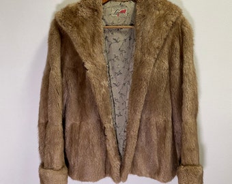 1950s Vintage Fur Coat Landos The House Of Fine Furs Classy Glamour pockets Retro Pinup M Fall Winter