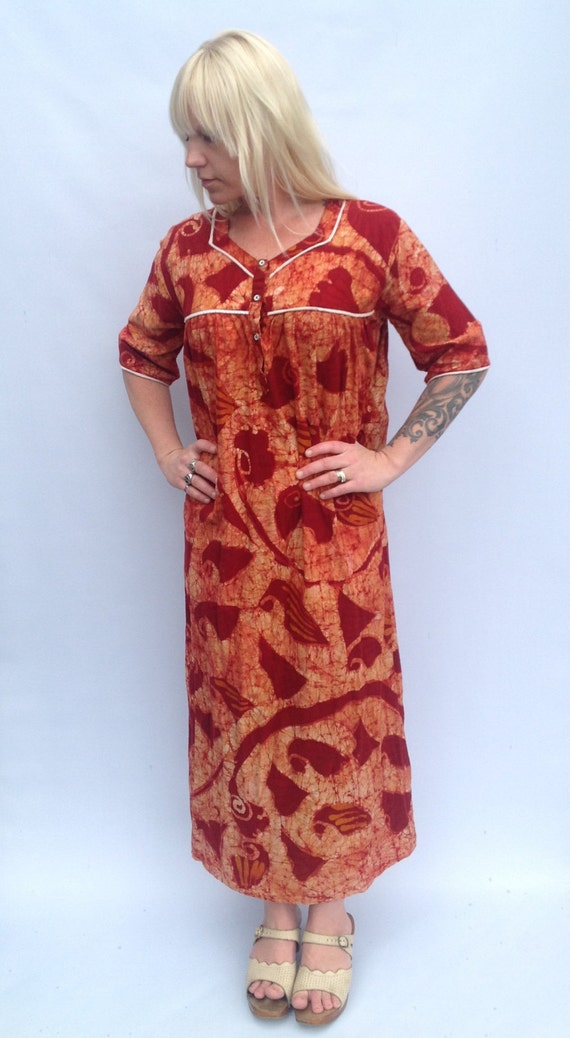 Funky 1970s Tye Dye Hawaiian Print Maxi Dress. Hi… - image 2