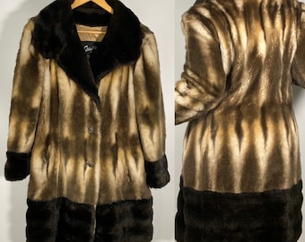 1960s Vintage Faux Fur Sterling Coat Mob Wife Aesthetic Rock and Roll Fake fur Pockets Women Men Medium Winter Free Shipping