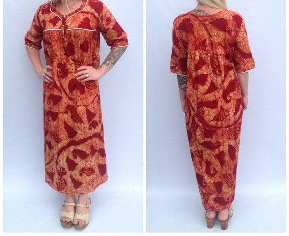 Funky 1970s Tye Dye Hawaiian Print Maxi Dress. Hi… - image 1