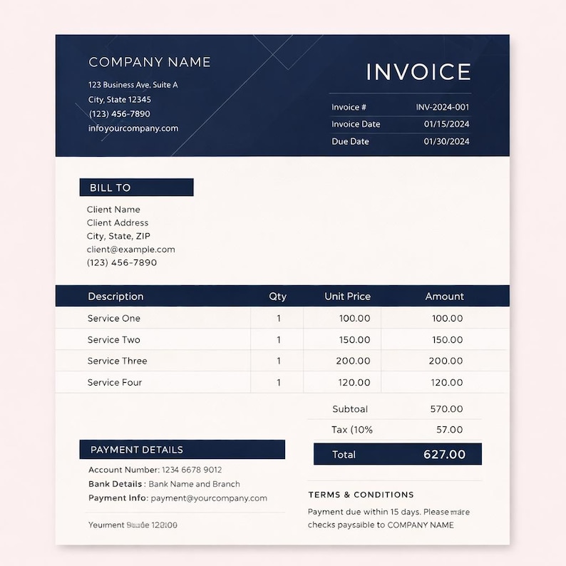 Editable Canva Invoice Template | Modern Business Billing Form ...