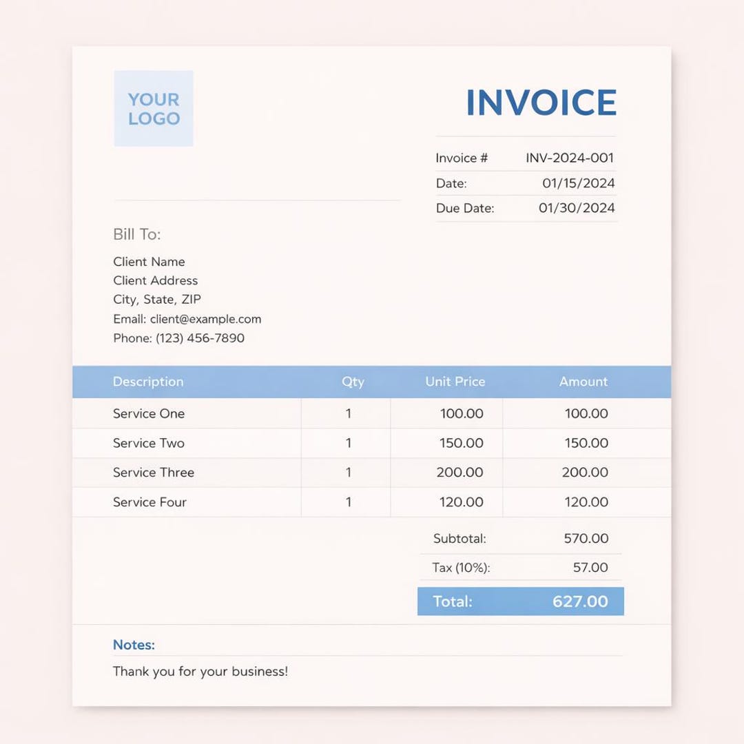 Editable Canva Invoice Template | Modern Business Billing Form ...