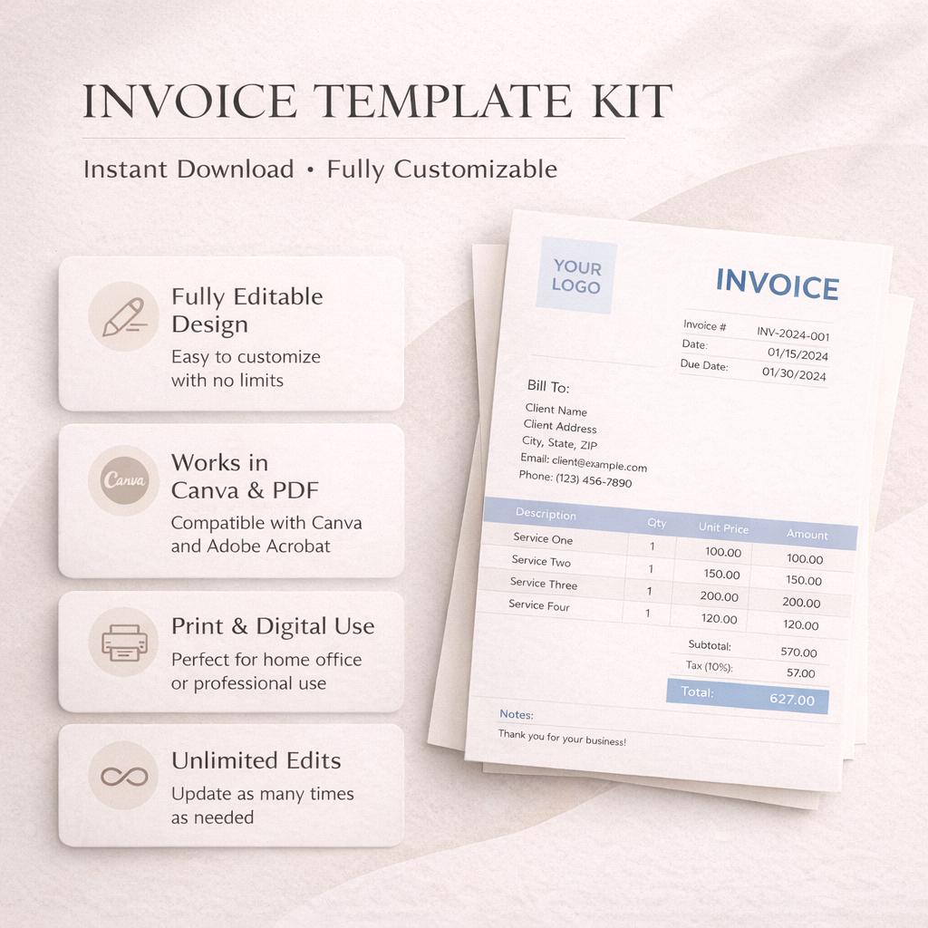 Editable Canva Invoice Template | Modern Business Billing Form ...