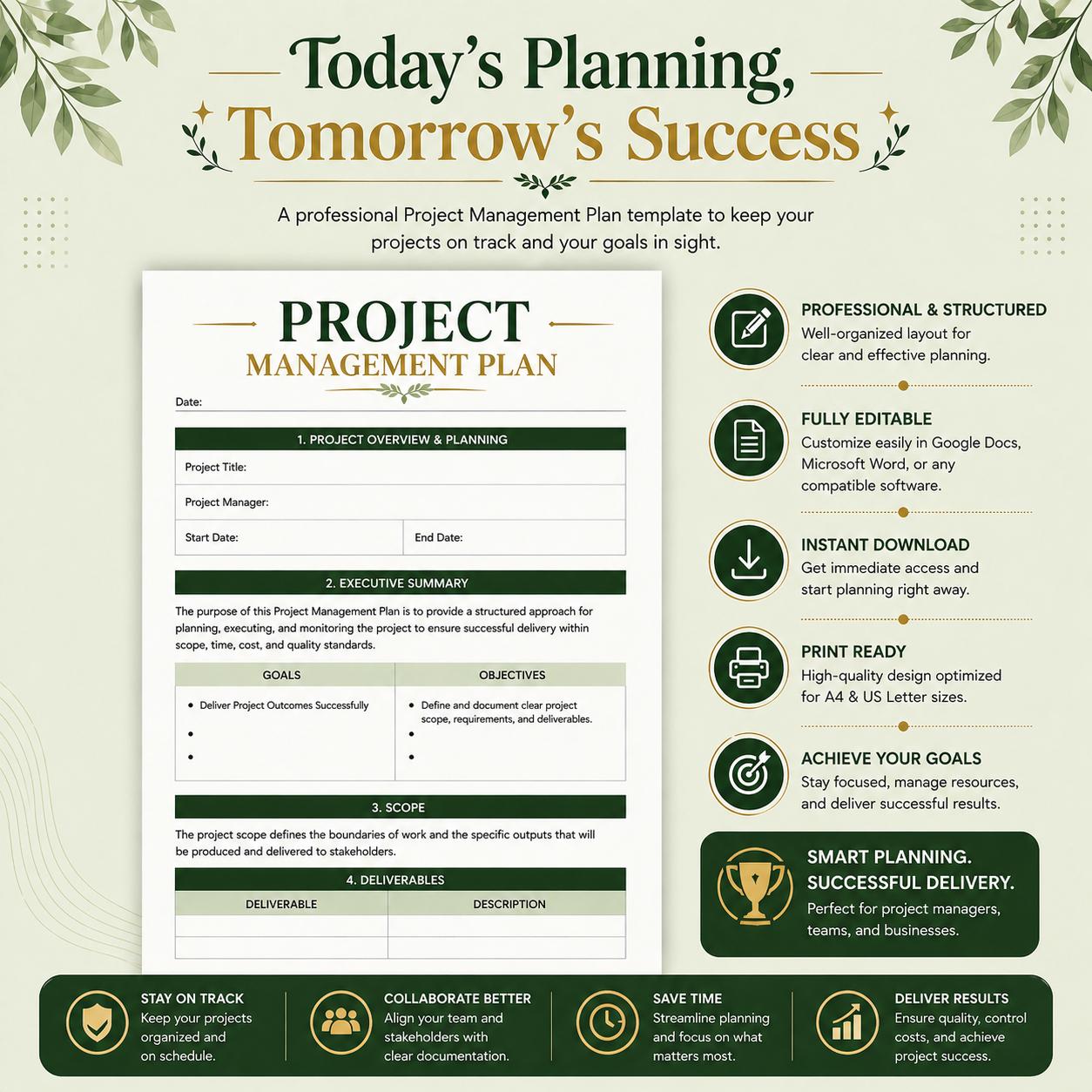 Project Management Template | Editable Business Planner | Printable PDF ...