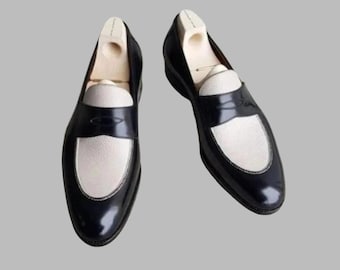 Luxe tweekleurige leren Oxford-instapper voor heren in vintage stijl
