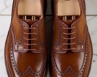 Men's Handmade Leather Shoes Brown Oxford Lace Up Wingtip Formal Dress Shoe