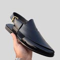 Handmade Black Patent Leather Peshawari Chappal: Men's Authentic Sandals