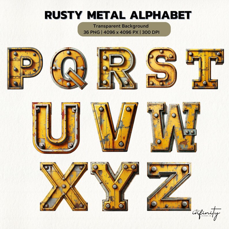 Rusty Metal Alphabet Clipart: Grunge Industrial Font (digital Download ...