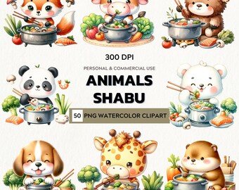 Animals Shabu Hot Pot Clipart | Japanese Food Watercolor (PNG)