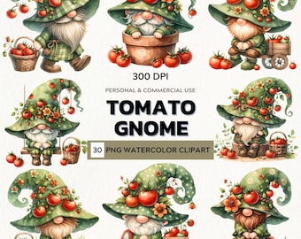Tomato Garden Gnomes: Watercolor Clipart Set (Digital Download)