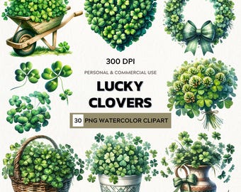 Watercolor Lucky Clover Clipart Set: St. Patrick's Day PNG (Digital Download)