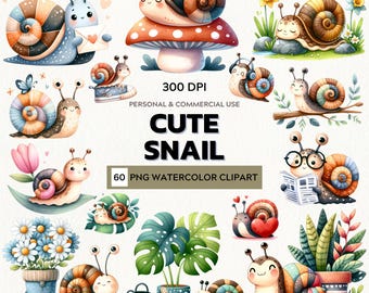 Slow & Sweet – Watercolor Clipart Set of Cute Snails