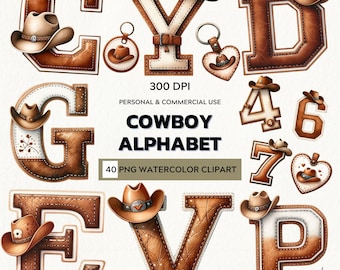 Wild West Whimsy – Watercolor Clipart set of Cowboy Alphabet Letters