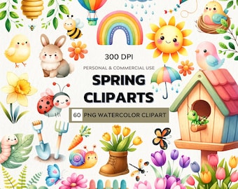 Joyful Bloom – Watercolor Clipart Set for Spring Celebrations