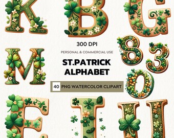 Lucky Charm Alphabet – Watercolor Clipart Set for St. Patrick's Day Crafts