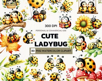 Joyful Whimsy – Watercolor Clipart Set of Kawaii Ladybugs