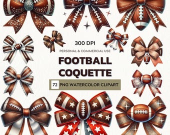 Football Bow Clipart: Coquette Sports Ribbons PNG Set (Digital Download)