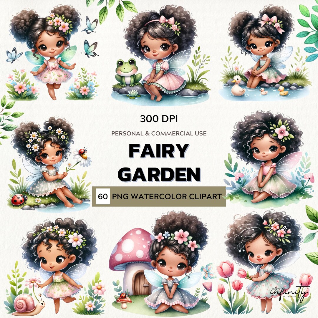 Fairy Garden Whimsy Clipart PNG Set | Watercolor Fairies, Flowers ...