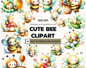 Joyful Whimsy – Watercolor Clipart Set of Kawaii Bees