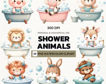 Joyful Cleanse – Watercolor Clipart Set of Shower Animals