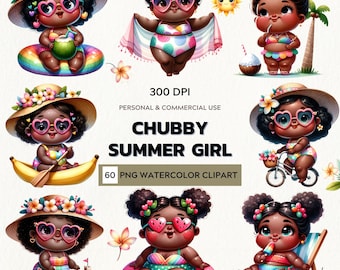 Curvy Summer Vibes – Watercolor Clipart set of Confident Girls