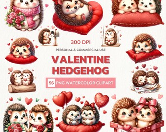 Tender Love – Watercolor Clipart Set of Valentine Hedgehogs